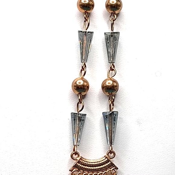 Silver Crystal Bead Gold Chain Necklace, Unique Cone Beads, 35" - Picture 6 of 16